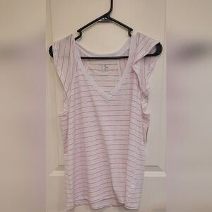NWT Time and Tru Women's Pink and White Striped Raglan Sleeve Top